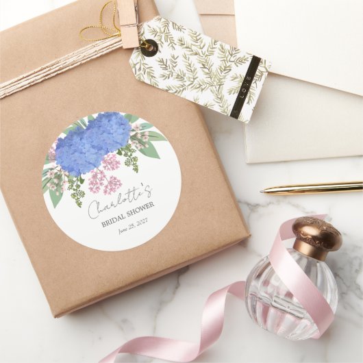 Blue Hydrangea Modernes Brautparty Runder Aufkleber (Schenken)
