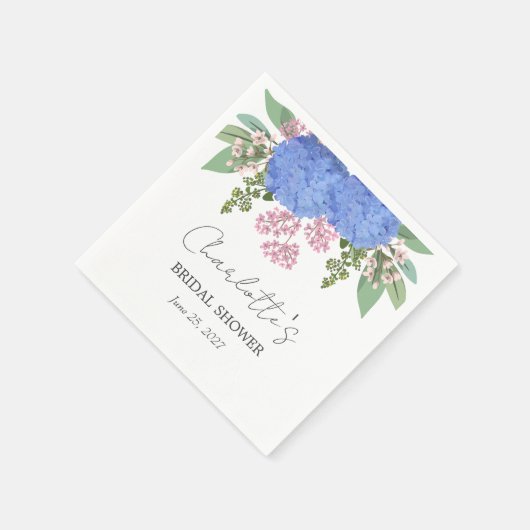 Blue Hydrangea Modernes Brautparty Serviette (Ecke)
