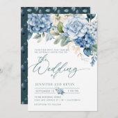 Blue Hydrangea Modernes Drehbuch Blumenhochzeit Einladung (Vorne/Hinten)