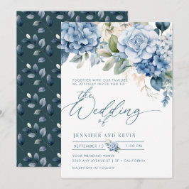 Blue Hydrangea Modernes Drehbuch Blumenhochzeit Einladung