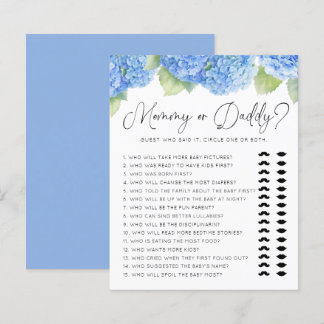 Blue Hydrangea Mommy oder Daddy Baby Shower Games