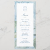 Blue Hydrangea Monogram Crest Wedding Flat Menu Menükarte (Vorderseite)