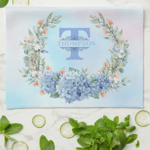 Blue Hydrangea Monogram Küchentuch