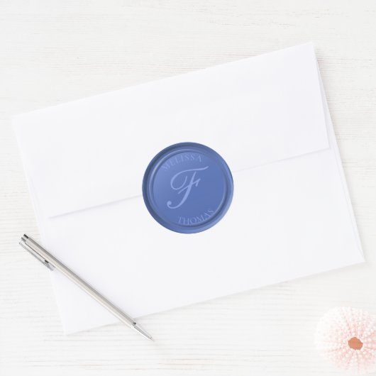 Blue Hydrangea Monogram Name Imitats Wax Siegel Br Runder Aufkleber (Umschlag)