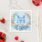 Blue Hydrangea Monogram Paper Napkin Serviette (Beispiel)