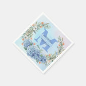Blue Hydrangea Monogram Paper Napkin Serviette (Ecke)