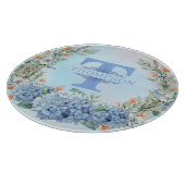 Blue Hydrangea Monogram Round Cutting Board Schneidebrett (Ecke)