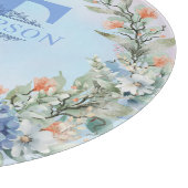 Blue Hydrangea Monogram Round Cutting Board Schneidebrett (Ecke)