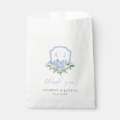 Blue Hydrangea Monogram Wappen Maßgeschneiderte Ho Geschenktütchen (Vorderseite)