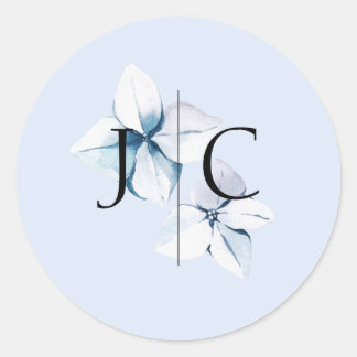 Blue Hydrangea Monogram Wedding Sticker