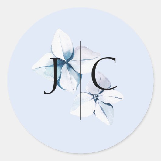 Blue Hydrangea Monogram Wedding Sticker (Vorderseite)