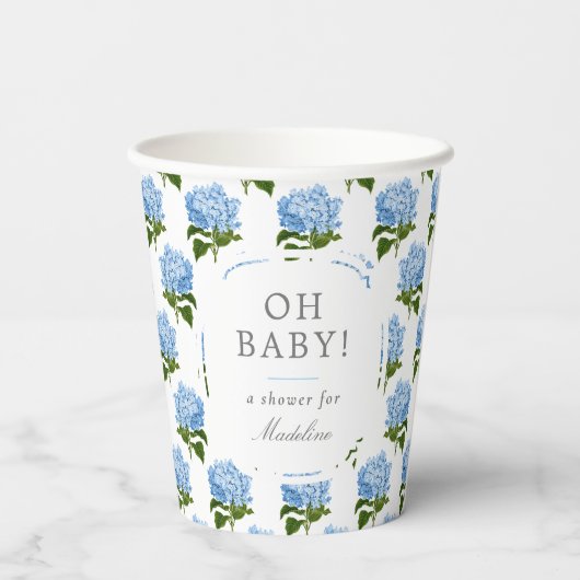 Blue Hydrangea Muster Oh Baby Boy Dusche Pappbecher (Rückseite)