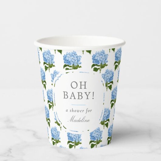 Blue Hydrangea Muster Oh Baby Boy Dusche Pappbecher (Vorderseite)