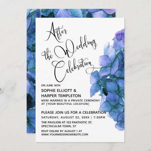 Blue Hydrangea nach der Hochzeitsfeier Einladung (Vorne/Hinten)