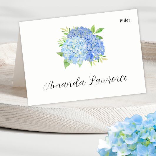 Blue Hydrangea Name Meal Option Platzkarten Tischnummer