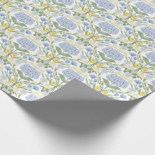 Blue Hydrangea, Narzissen und Rose Geschenkpapier (Ecke)