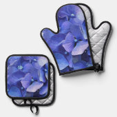 BLUE HYDRANGEA OFENHANDSCHUH & Topflappen-Set (Vorderseite/Rückseite)