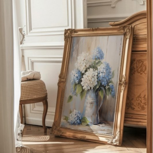 Blue Hydrangea Oil Painting Poster