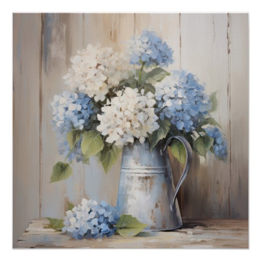 Blue Hydrangea Ölgemälde Kunst Poster (Vorderseite)