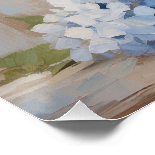 Blue Hydrangea Ölgemälde Kunst Poster (Ecke)