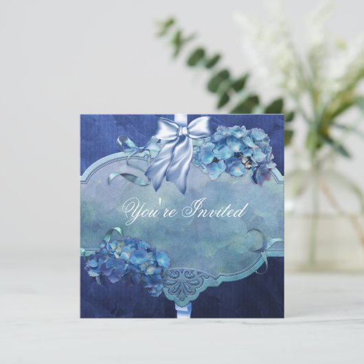 Blue Hydrangea Party Einladung (Stehend Vorderseite)