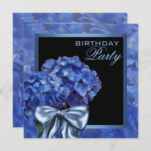 Blue Hydrangea Party Einladung (Vorne/Hinten)