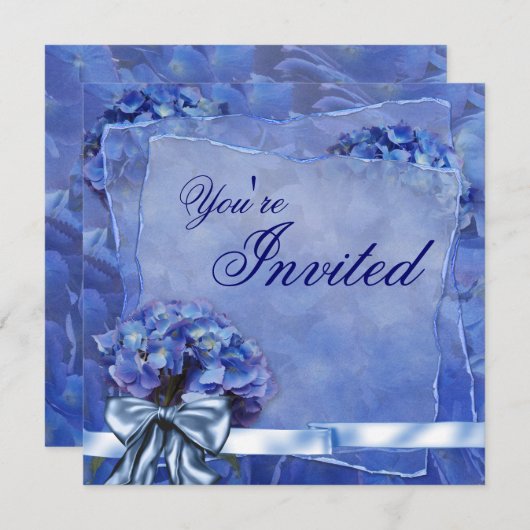 Blue Hydrangea Party Einladung (Vorne/Hinten)