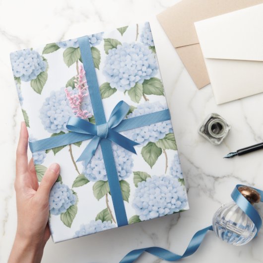 Blue Hydrangea Pattern Watercolor Floral Botanical Geschenkpapier (Schenken)