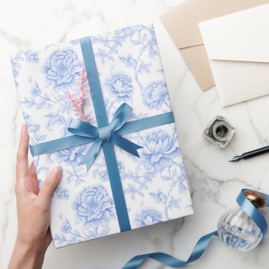 Blue Hydrangea Pattern Watercolor Floral Botanical Geschenkpapier (Schenken)