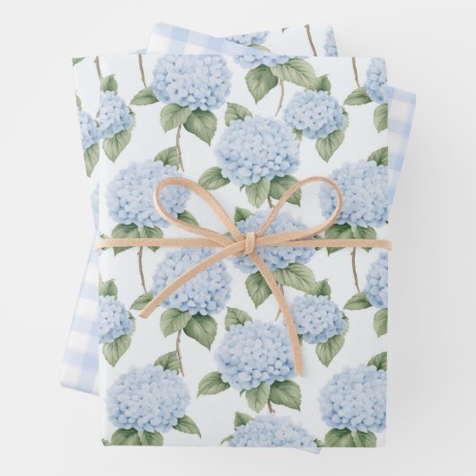Blue Hydrangea Pattern Watercolor Floral Botanical Geschenkpapier Set (Beispiel)