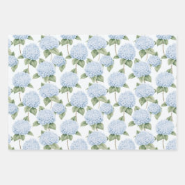 Blue Hydrangea Pattern Watercolor Floral Botanical Geschenkpapier Set
