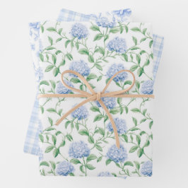 Blue Hydrangea Pattern Watercolor Floral Botanical Geschenkpapier Set