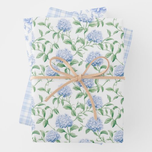 Blue Hydrangea Pattern Watercolor Floral Botanical Geschenkpapier Set (Beispiel)