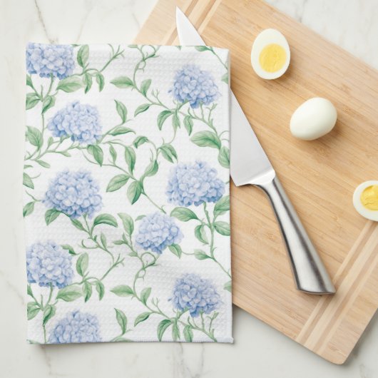 Blue Hydrangea Pattern Watercolor Floral Botanical Geschirrtuch (Viertel Falte)