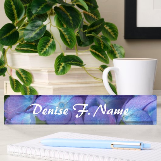 Blue Hydrangea Personalisiert Floral Namensplakette