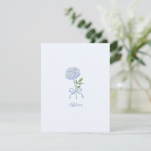 Blue Hydrangea Personalized Note Card Dankeskarte (Stehend Vorderseite)