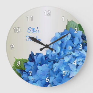 Blue Hydrangea Personalized Numbered Wall Clock Große Wanduhr