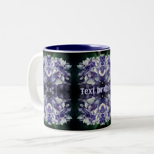 Blue Hydrangea Petals Abstrakt Personalisiert Zweifarbige Tasse (Vorderseite Links)