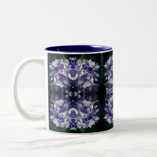 Blue Hydrangea Petals Abstrakt Personalisiert Zweifarbige Tasse (Links)
