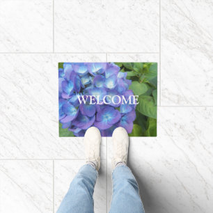 Blue Hydrangea Petals Floral Willkommen Fußmatte