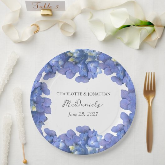 Blue Hydrangea Petals Hochzeit Personalisierter Na Pappteller (Hochzeit)