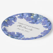 Blue Hydrangea Petals Hochzeit Personalisierter Na Pappteller (Schrägansicht)