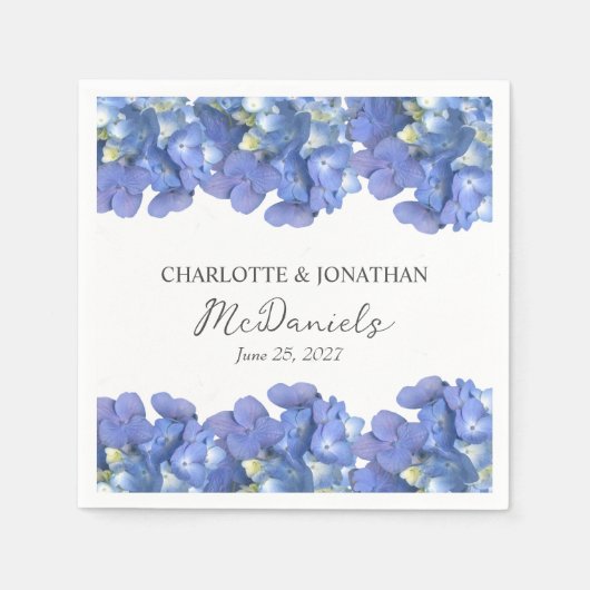 Blue Hydrangea Petals Hochzeit Personalisierter Na Serviette (Vorderseite)