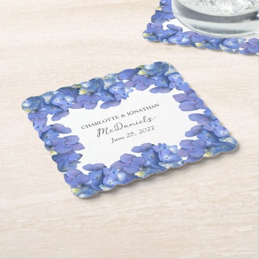 Blue Hydrangea Petals Hochzeit Personalisierter Na Untersetzer (angewinkelt)