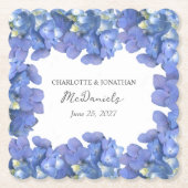 Blue Hydrangea Petals Hochzeit Personalisierter Na Untersetzer (Vorderseite)