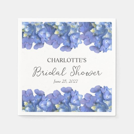 Blue Hydrangea Petals Personalisiertes Brautparty Serviette (Vorderseite)