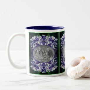 Blue Hydrangea Petals Rahmen hinzufügen Ihr Foto Zweifarbige Tasse