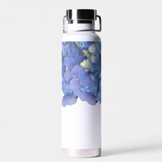 Blue Hydrangea Petals Wedding Personalized Names Trinkflasche (Rückseite)
