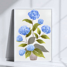Blue Hydrangea-Pflanze | Schöne Wasserfarbe Poster