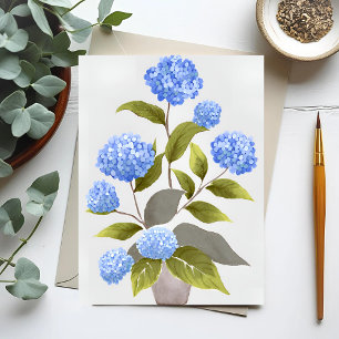 Blue Hydrangea-Pflanze   Schöne Wasserfarbe Postkarte